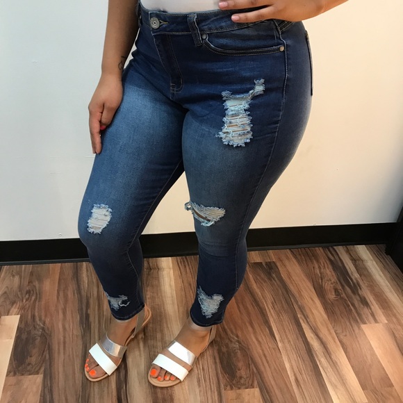 ‼️ Dark Distressed Style Ripped Stretch Jeans - Picture 4 of 8